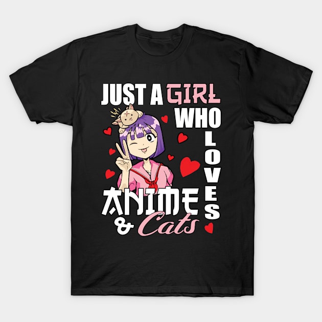 Just A Girl Who Loves Anime And Cats T-Shirt by Tesign2020